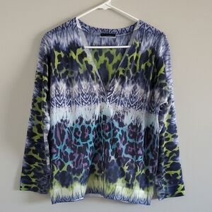 Nally & Millie Blue and Green Animal Cheetah Print Cardigan Sz S Punk Grunge